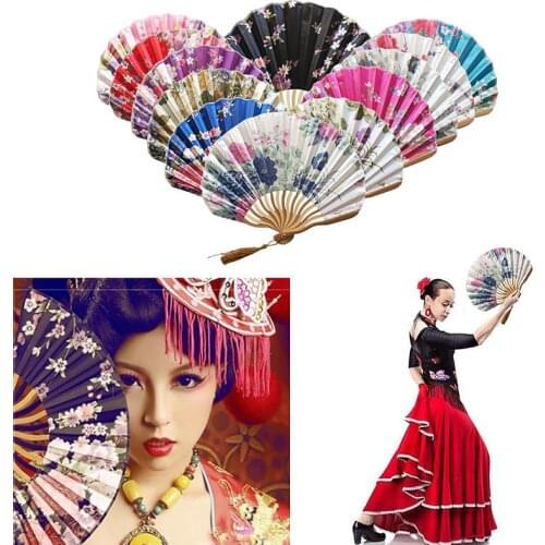 Chinese Style Hand Held Fan Bamboo Silk Folding Fan Birthday Present Home Party Wedding Decor Supplies