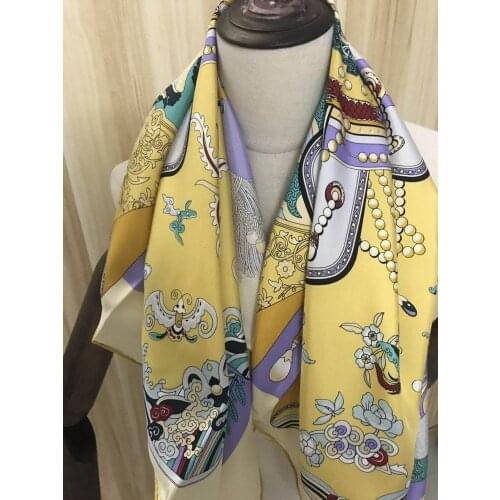 2020 new arrival spring classic pattern 100% silk scarf twill hand made roll 90*90 cm squareshawl wrap for women lady gift