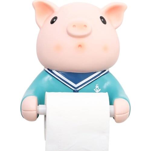 Cute Piggy Bear Toilet Paper Holder Tissue Case Wall Mounted Hanging Roller Paper Shelf Rack Cartoon Tissue Boxes Ornaments