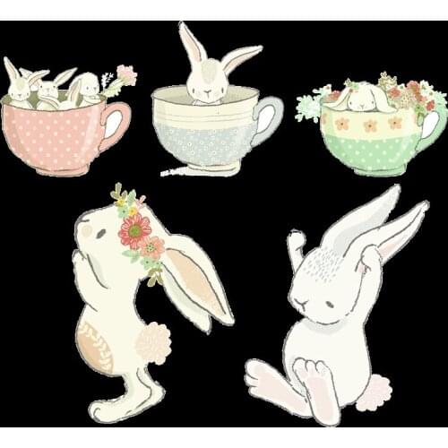 Cute Bunny Rabbit Patch Heat Transfer Vinyl Iron On Transfer For Clothes Cartoon Badge Ironing Stickers Applique A Level Decor