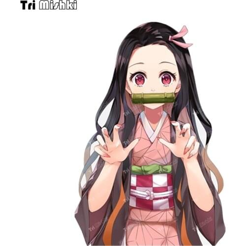 Tri mishki WCS1058 Demon Slayer cute Anime girl Kamado Nezuko car sticker PVC colorful Decals Waterproof sticker on Car Bumper