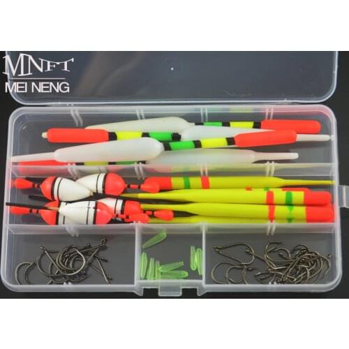 15PCS 3 size Vertical Fishing Float Buoys Bobber Fishing Tackle buoyage with Free Tackle Box + 30pcs Hooks Combo