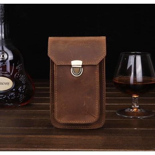 Men Hook Hip Bag Vintage Crazy Horse Leather Waist Pack Male Small waist bag belt bag travel fanny pack with cell phone pouch