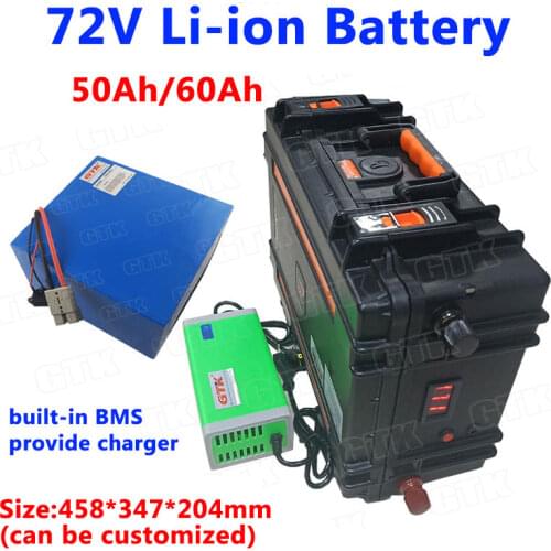 Waterproof 72V 50Ah 60Ah lithium ion battery pack with BMS for Camper caravan/motorcycle/motor homes+10A Charger
