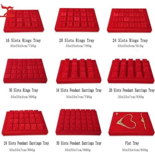 High Quality Red Velvet/Wooden Jewelry Display Stand Tray Holder Stud Rings Earrings Pendant Necklace Jewelry Gold Storage Tray
