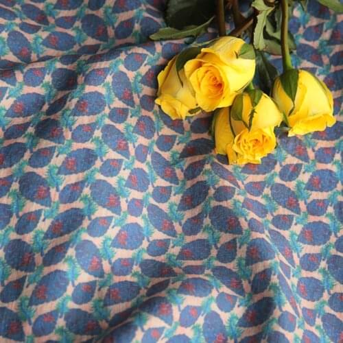 High quality pure flax patchwork Leaves flower sand washing sewing fabric High-grade autumn and winter gowns fabric