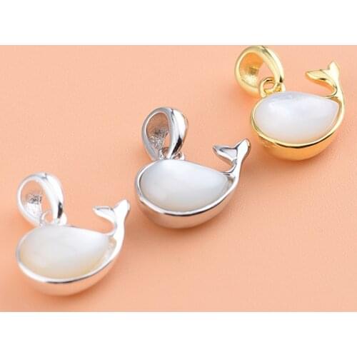 925 sterling silver jewelry small fish pendant pearl shell whale pendant Korean DIY bracelet necklace pendant accessory