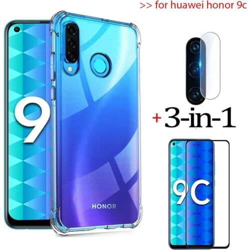 3-in-1 protector glass case for huawei honor 9c Airbag Case honor 9 c9 c Armor Back Cover honor9 c c 9 honor9c phone case