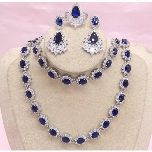 925 Silver Jewelry Sets For Women Blue Semi-precious Earrings Bracelet Pendant Necklace Ring Party Bridal Jewelry