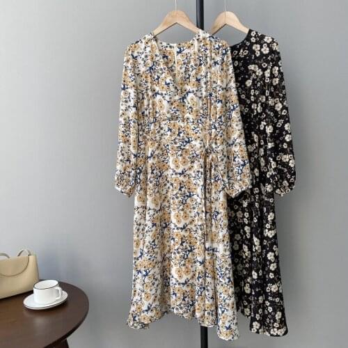 2020 V-Neck Sleeve Floral Print Vintage Lace-Up Waist Boho Long Elegant Women Maxi Dress Vestidos