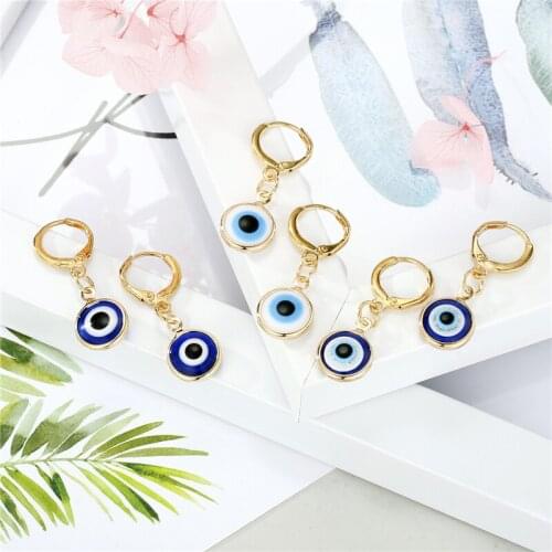 2021 Fashion Gold Color Street Style Eye Earring Accessories Blue Loop Evil Eye Statement Earrings For Women Gift Wholesale