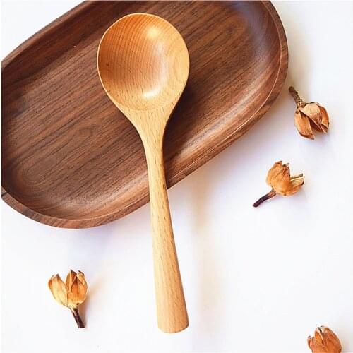 2021 New Long Wooden Spoon Domestic Kitchen Soup Spoon Solid Wood Porridge Spoon Creative Green Tableware Coffee Spoons