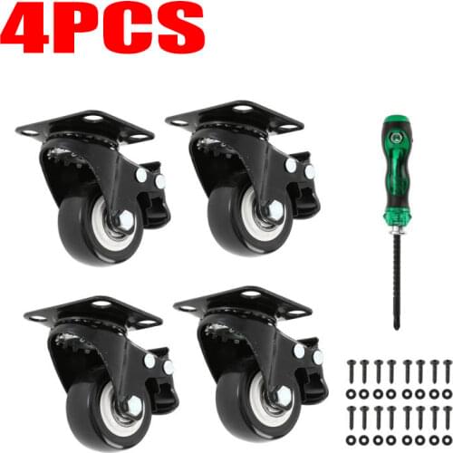 4PCS 2 Inch Universal Wheel Mute Caster+Accessories Double Brake Top Plate Casters for Home Seat Trolley Baby Crib Bed Furniture