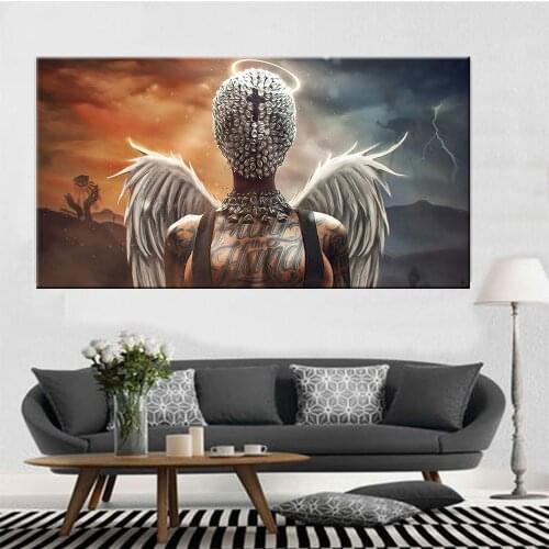 Graffiti street Feather Woman Abstract Canvas Painting Wall Art Print Poster Picture Decorative Painting Living Room and bedroom