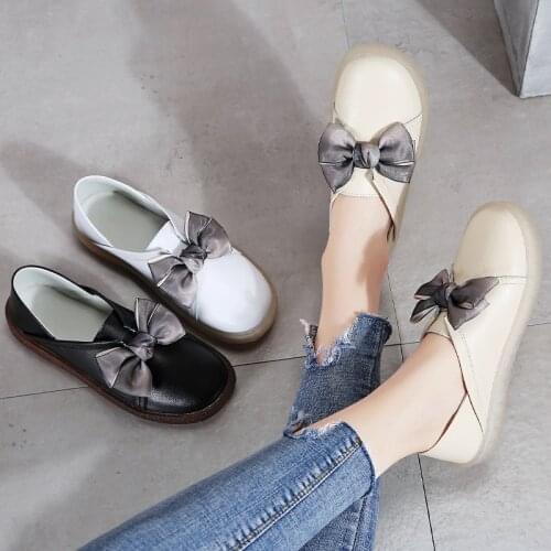 AARDIMI Genuine Leather Slip On Womens Ballet Flats For Women Shallow Casual Soft Bottom Female Shoe Woman Butterfly-knot Flats
