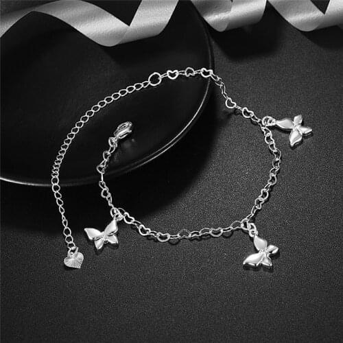 S925 Silver Link Anklet Bracelet on Leg Butterfly Chain Bracelets Pulseira 2020 Retro Jewelry Bohemia Foot Accesories Bijoux