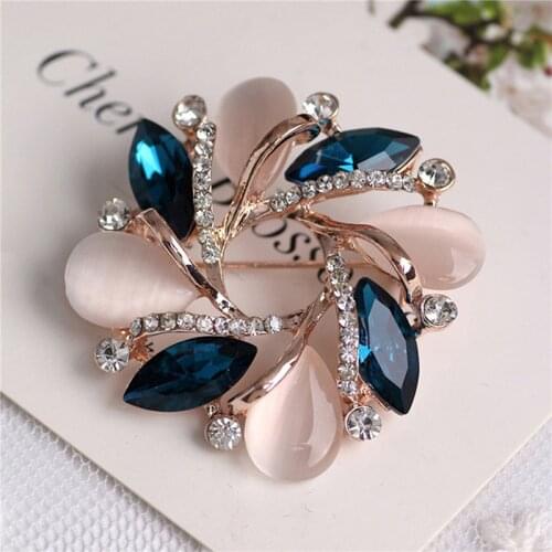 Women Fashion Jewelry Bauhinia Crystal Brooch Pin For Scarf Buckle Clothing Accessories Flowers Opal Brooches