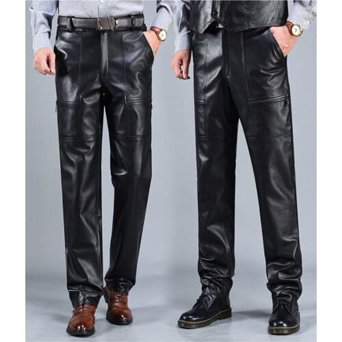 New Trousers Mens Autumn Winter Mens Genuine Leather Pants Motorcycle Windproof Slim Personality Thickened Riding Pants #44