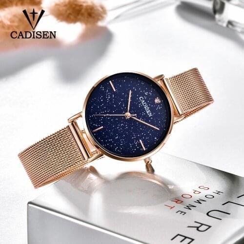 Ladies Watch 2019 CADISEN New Casual Fashion Quartz Watch Starry Sky Stainless steel Wristwatch Simple Designer Women Clock