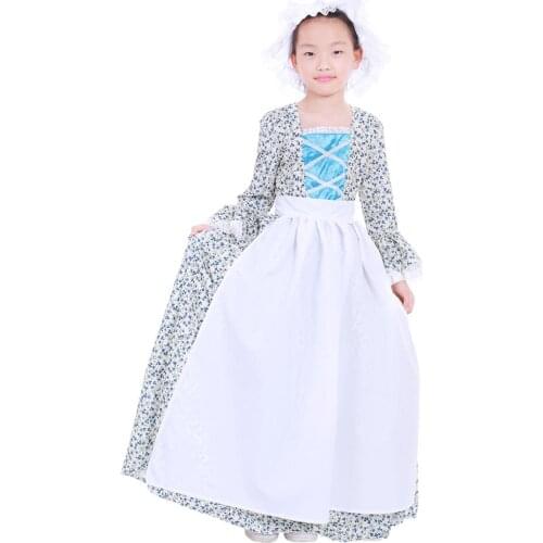 Cosplaydiy Medieval Girls Prairie Dress Costume Colonial Pioneer Deluxe Prairie Kids Dress Costume L320