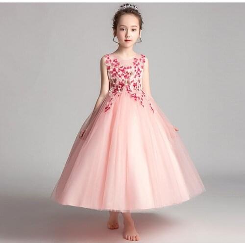 Kids china dress pink Embroidery Dresses Glitz Ball Gown Pageant Dress Flower Girl dresses for Weddings banquet vestido chino
