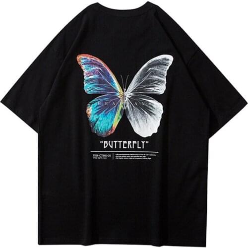 Hip Hop Oversize T Shirt Men Punk Streetwear Harajuku Color Butterfly Tshirt Short Sleeve Cotton Loose HipHop T-Shirt Male Top