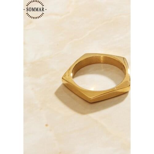 SOMMAR Newest Arrival Gold color size 6 7 8 female Knuckle Rings ins Hexagon opal Engagement Wedding Jewelry Accessories