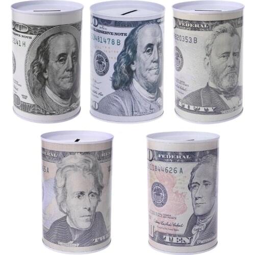Creative Euro Dollar Metal Cylinder Piggy Bank Saving Money Box Home Decoration