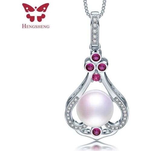 HENGSHENG Fashion Zircon AAAA Natural Freshwater Pearl Pendant 925 Sterling Silver Key Necklace 5 Colors Pearl Jewelry With Box