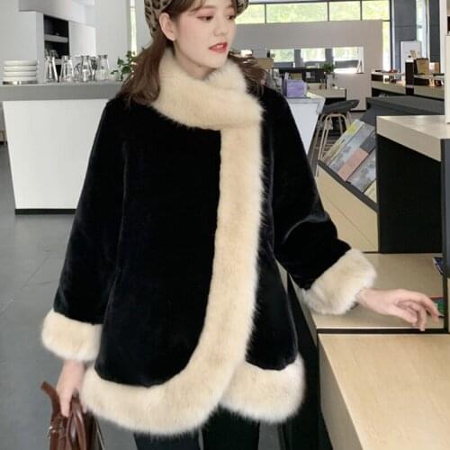 Mink Fleece Thicken Cloak Shawl Autumn Winter Fashion Faux Fur Collar Nine Quarter Sleeves Coats Black Abrigos Mujer Invierno