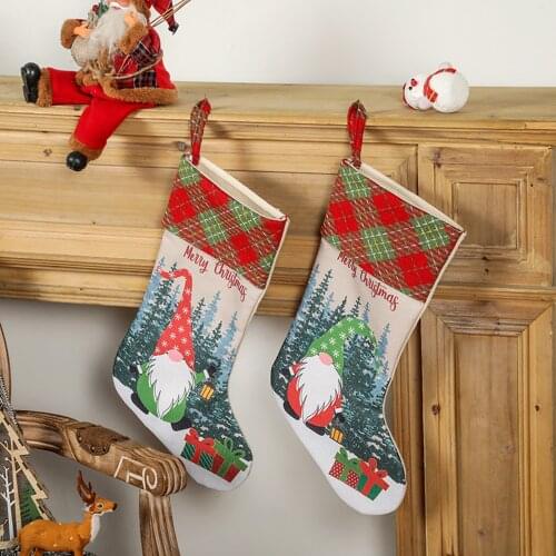 Newest Arrival Christmas Decorations Cartoon Patterns Sock Shaped Storage Bag Gift Bag for Candy Snacks