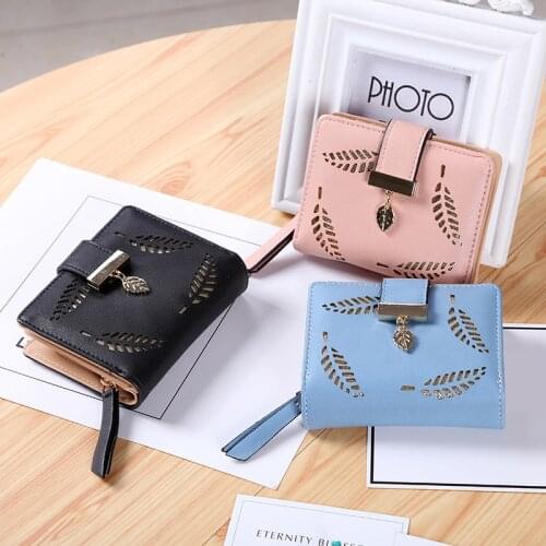 Fashion Women Wallet Purse Hollow Leave Female Short Wallets Handbag Coin Card Holder PU Leather Purses Pocket Money Bag