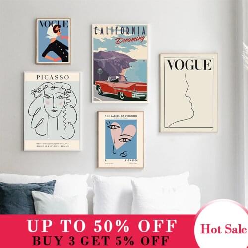 Fashion Woman Poster Picasso Abstract Exhibition Painting Line Draw Style Poster Wall Art Canvas Prints Wall Pictures Home Decor