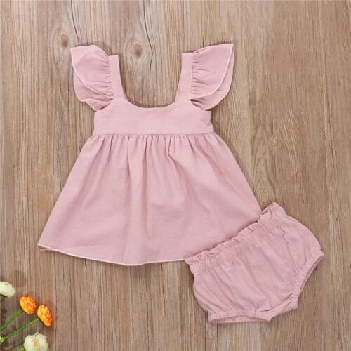 0-24M Cute Summer Toddler Infant Baby Girl Cotton Casual Outfits Set Off Shoulder Ruffle Top+PP Shorts Outfit Baby Clothes