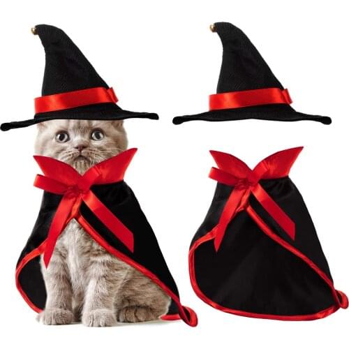 Halloween Cat and Dog Cloak Pet Role-Playing Costume Demon with Magician Hat Cute Hooded Cloak Witch/Wizard Costume