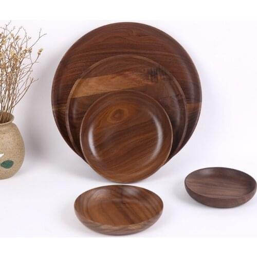 2021 New Snack Plate Round Wooden Cake Fruits Dish Room Dessert Service Tray Wood Sushi Board Party Tableware Eco-Friendly