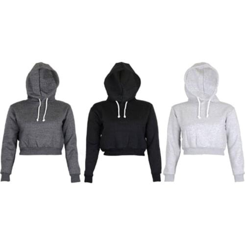 New Casual Womens Hoodies Crop Tops Long Sleeve Hooded Pullovers Female Sweatshirt Short Hoodies Woman Hody Jacket