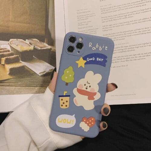 Retro Bubble tea scarf Bunny kawaii japanese Phone Case For iPhone 12 11 Pro Max Xr Xs Max 7 8 Plus 12 pro 7Plus case Cute cover