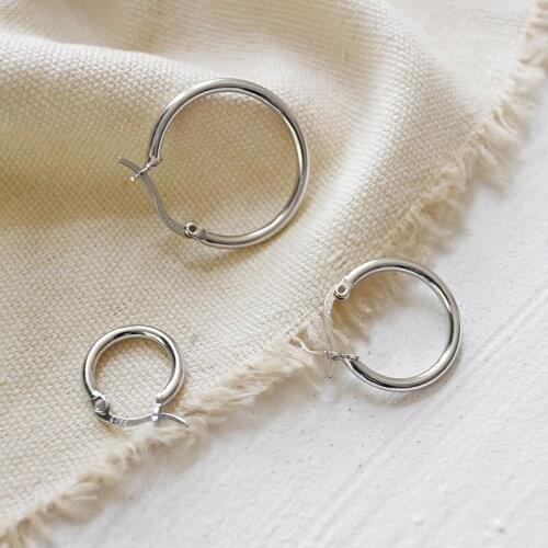 S925 Silver Color Earrings Simple Personality Geometric Hollow Size Circle Earrings Ear Clip Ladies Earrings Jewelry