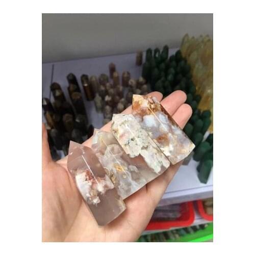 Sakura Cherry Agate Natural Crystal Point Hexagonal Column Crystal Healing Wand Home Natural Stones and Minerals