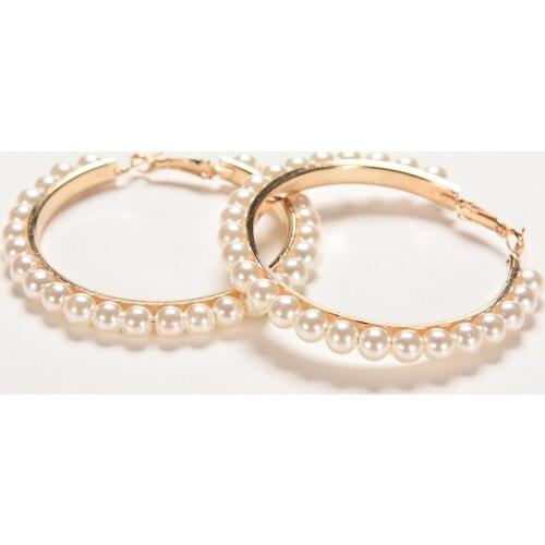 Black White Pearl Earring With Stainless Steel Pin Big Circle Loop Earrings 1 Pair New Women Girls Jewelry Hoop Earring