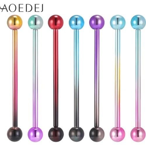AOEDEJ 14G Stainless Steel Long Industrial Barbell ring Tongue Nipple Bar Tragus Helix Ear Piercing Body Jewelry