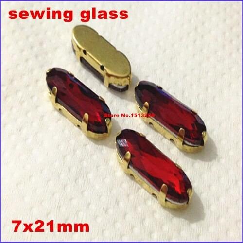 Siam Red Color 15pcs 7x21mm Long Classical Oval Fancy Stone With gold Claw Setting For Sewing On Jewelry making