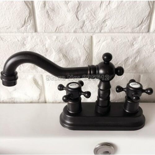 Black Oil Rubbed Bronze Swivel Spout Kitchen & Bathroom Faucet Dual Handle Washbasin Faucets 2 Hole Sink Mixer Taps Whg074
