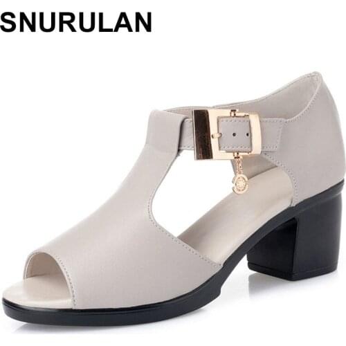 SNURULANNew Summer Women Sandals Shoes 2020 Thick With OL Korean Summer Sandals Plus Size Genuine Leather Women Shoes Sandals