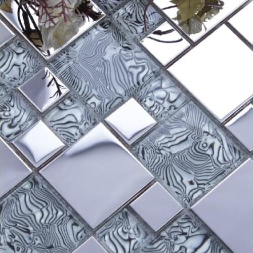 Light gray glass mixed silver stainless steel metal mosaic for kitchen backsplash tile bathroom shower mosaic tiles border