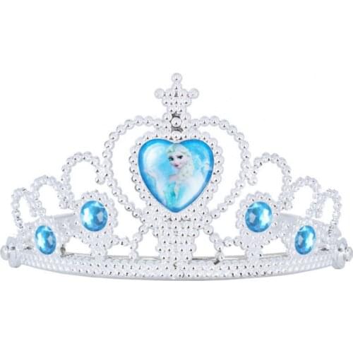 Tiara Crown - Silver with Blue and Heart Jewel(Children plastic crown toys)