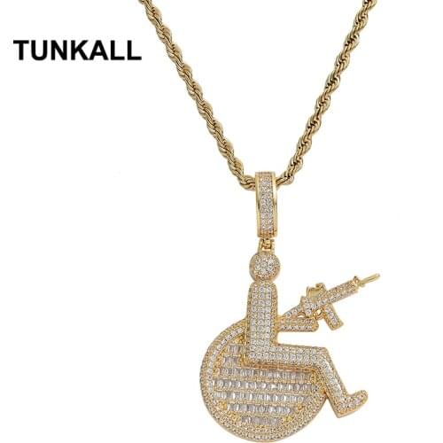 TUNKALL Fashion Brass Micro pave with CZ Bling Bling Mens Pendant Necklace Hip Hop Jewelry CN326