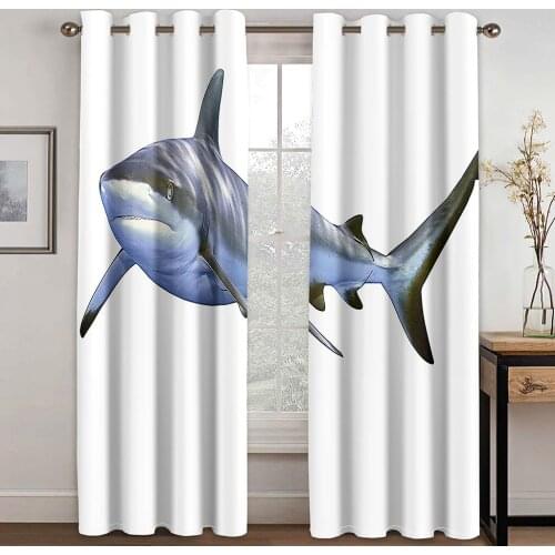 Home Living Room Shading Decoration Curtain Home Textile Decoration Bedroom Curtains White Background Shark Pattern 3D Printing