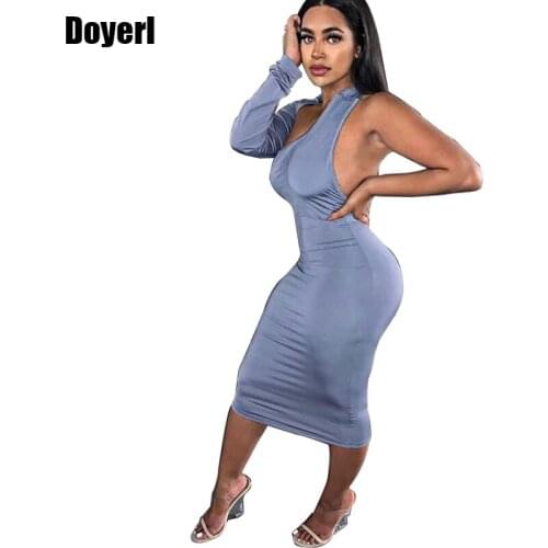 Backless Bodycon Midi Dress Women Autumn One Shoulder Long Sleeve Evening Elegant Sexy Party Dresses for Women Bandage Dress